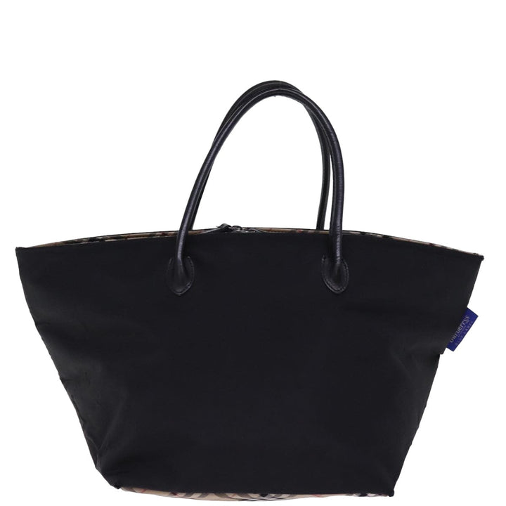 BurberrySs Nova Check Blue Label Hand Bag Nylon Beige Black Auth bs14994