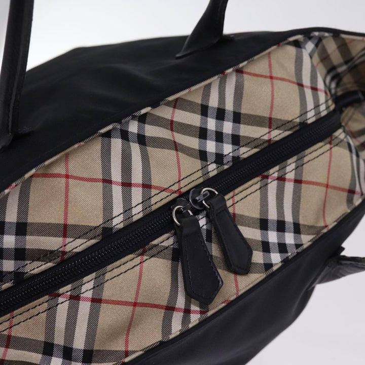 BurberrySs Nova Check Blue Label Hand Bag Nylon Beige Black Auth bs14994