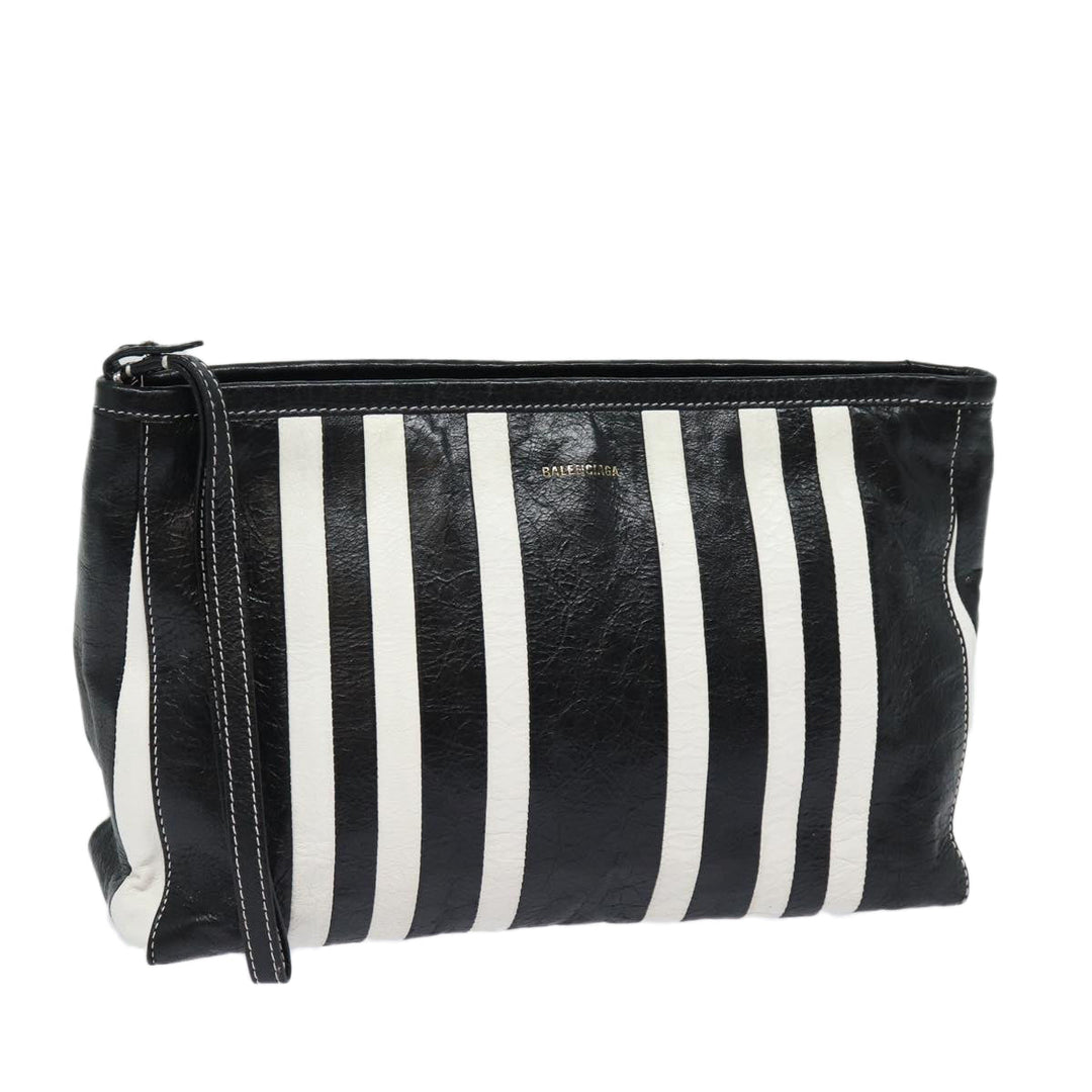 Top Quality Balenciaga Clutch Bag Leather Black White Auth bs15028