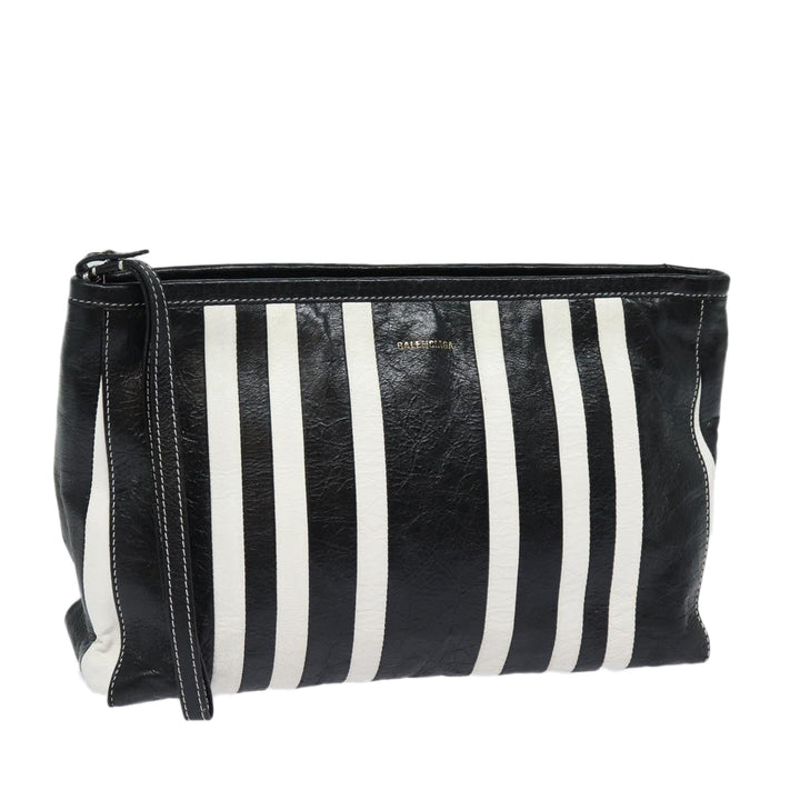 Top Quality Balenciaga Clutch Bag Leather Black White Auth bs15028