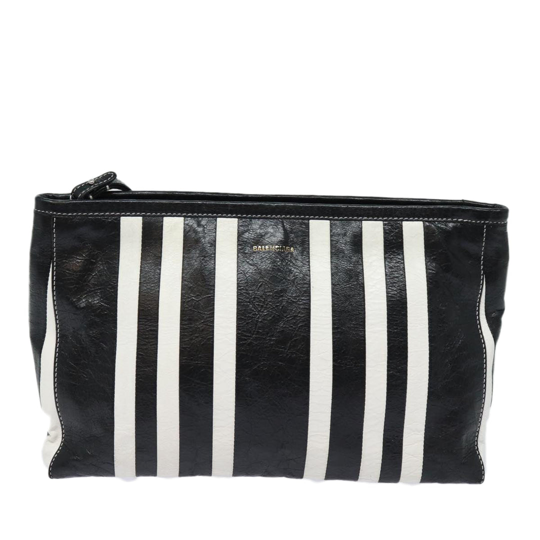 Top Quality Balenciaga Clutch Bag Leather Black White Auth bs15028
