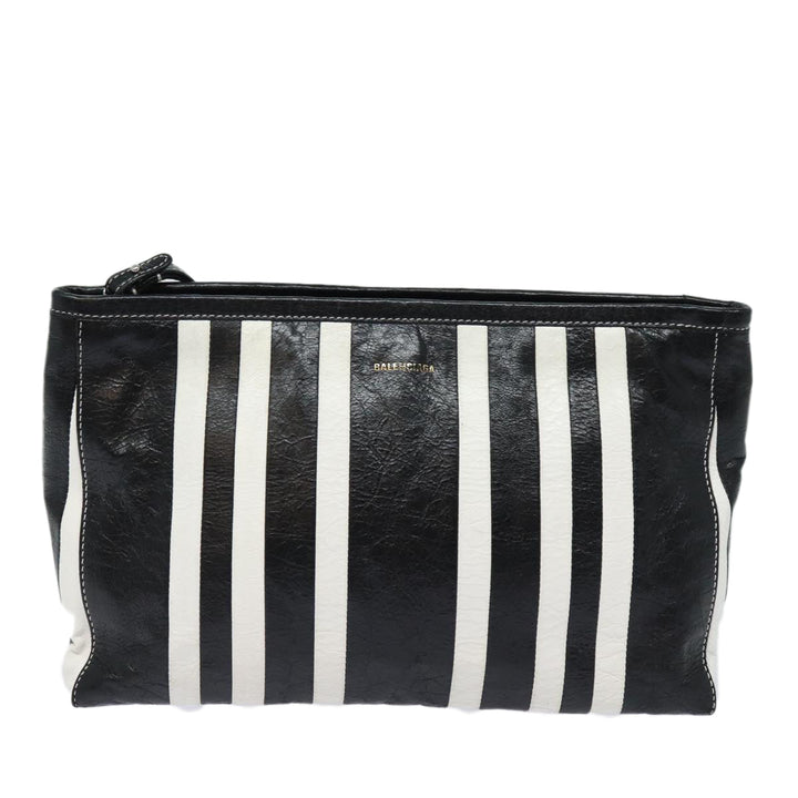 Top Quality Balenciaga Clutch Bag Leather Black White Auth bs15028