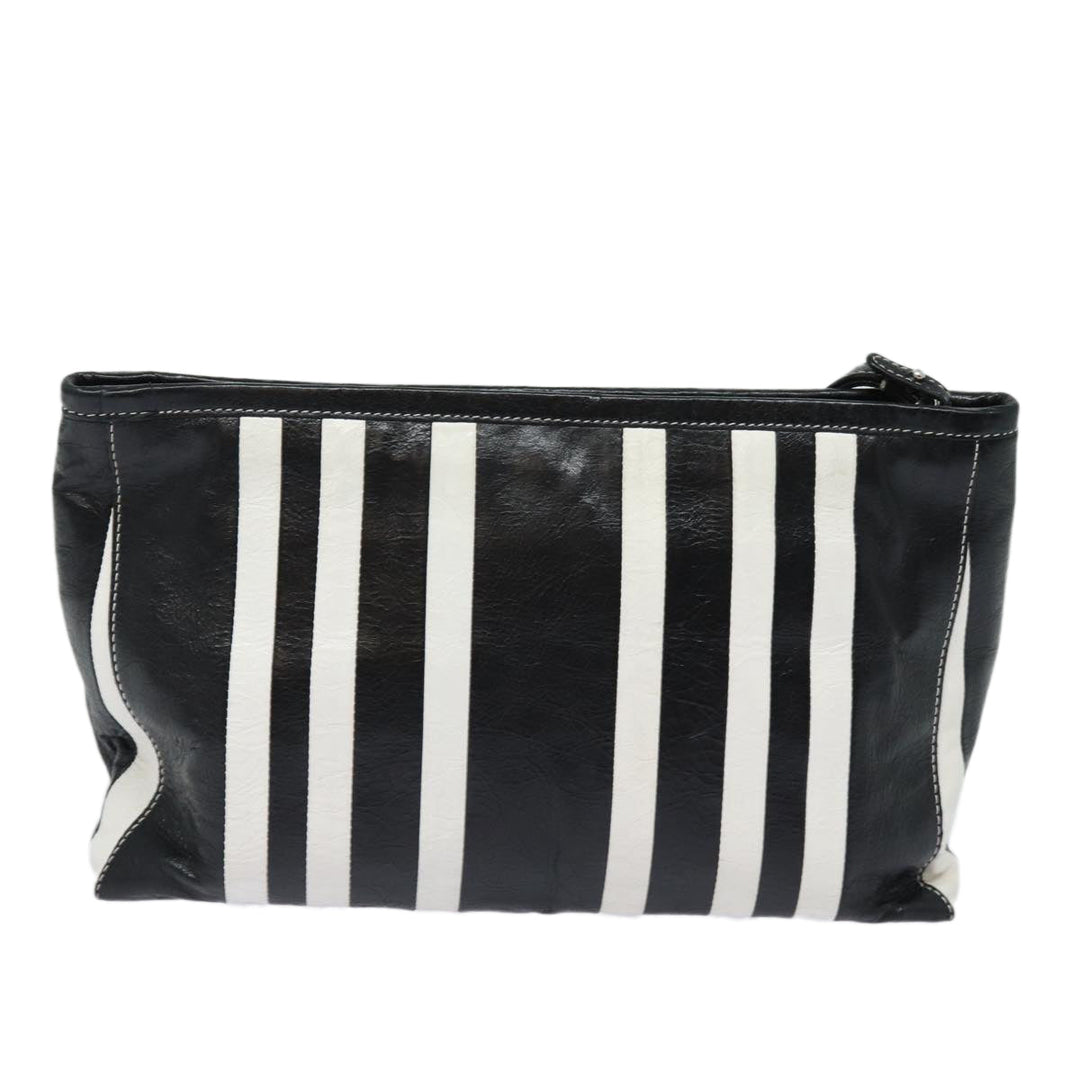 Top Quality Balenciaga Clutch Bag Leather Black White Auth bs15028