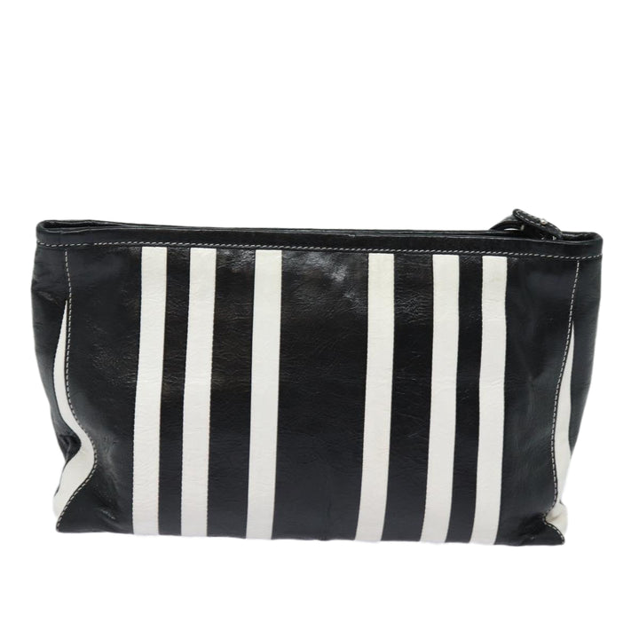 Top Quality Balenciaga Clutch Bag Leather Black White Auth bs15028