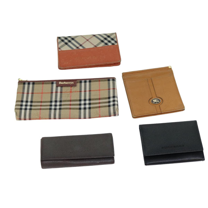 Burberry Coin Purse Billfold Canvas Leather 5Set Beige Black Auth bs15090