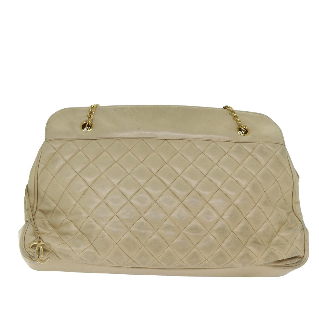 Top Quality Chanel Matelasse Chain Shoulder Bag Lamb Skin Beige CC Auth bs15118