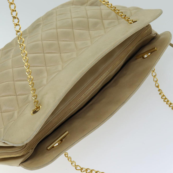 Top Quality Chanel Matelasse Chain Shoulder Bag Lamb Skin Beige CC Auth bs15118