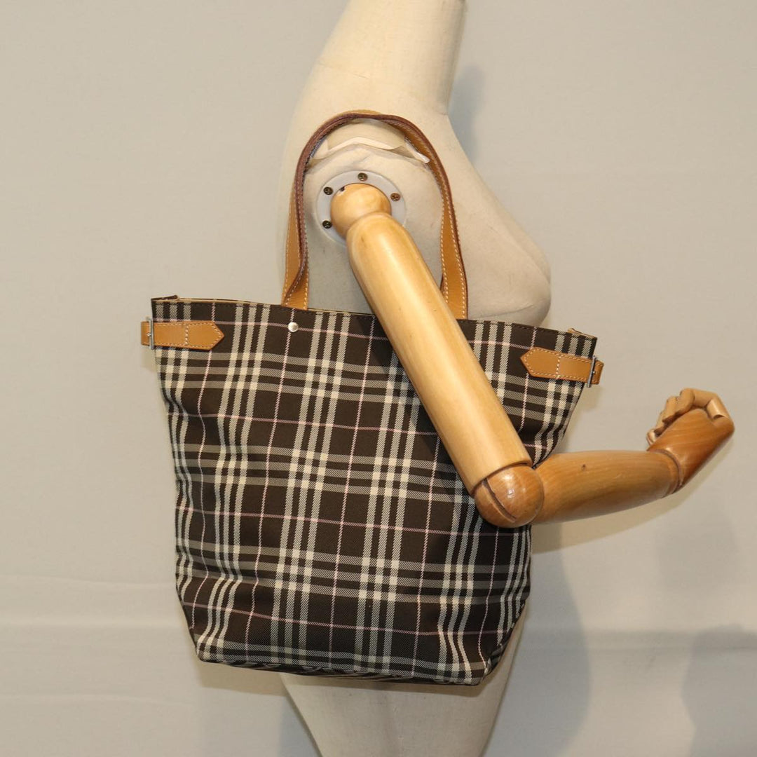 Burberry Nova Check Blue Label Tote Bag Nylon Brown Auth bs15120