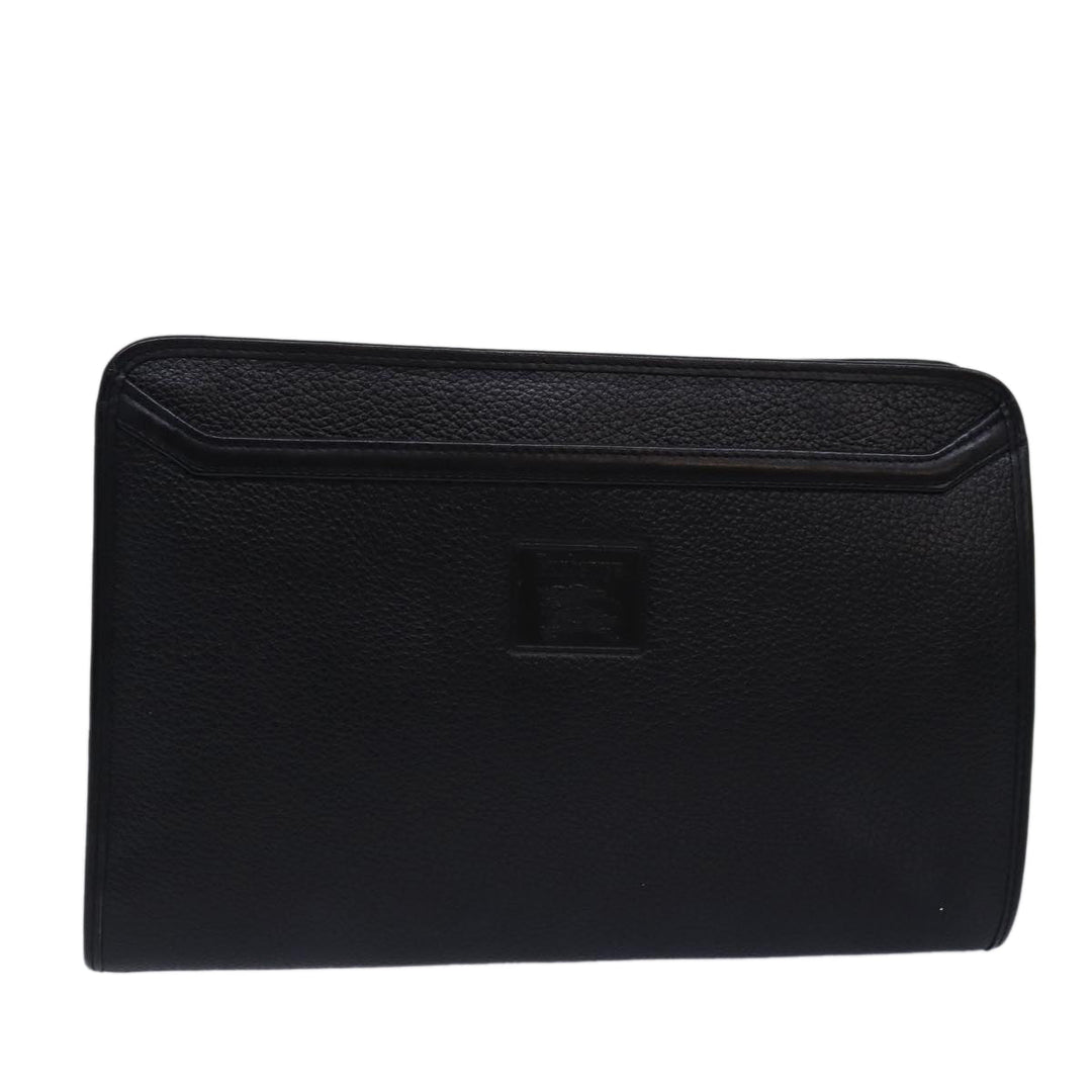 BurberrySs Clutch Bag Leather Black Auth bs15137