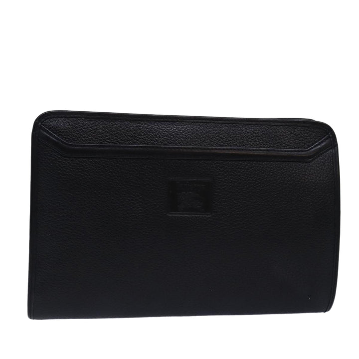 BurberrySs Clutch Bag Leather Black Auth bs15137