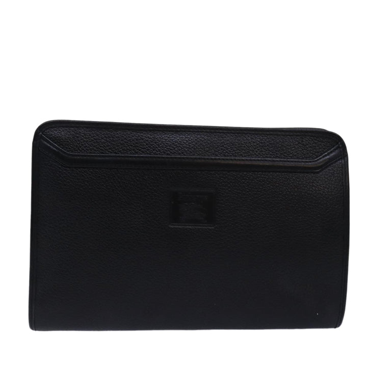 BurberrySs Clutch Bag Leather Black Auth bs15137