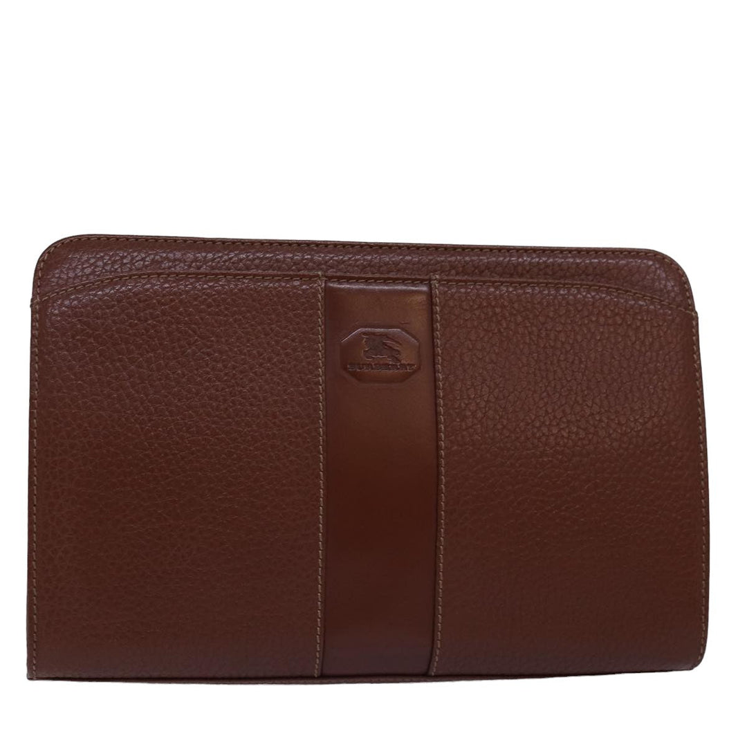 BurberrySs Clutch Bag Leather Brown Auth bs15138