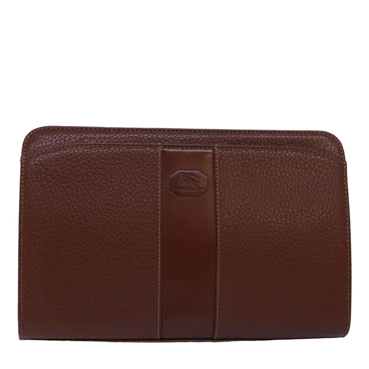 BurberrySs Clutch Bag Leather Brown Auth bs15138