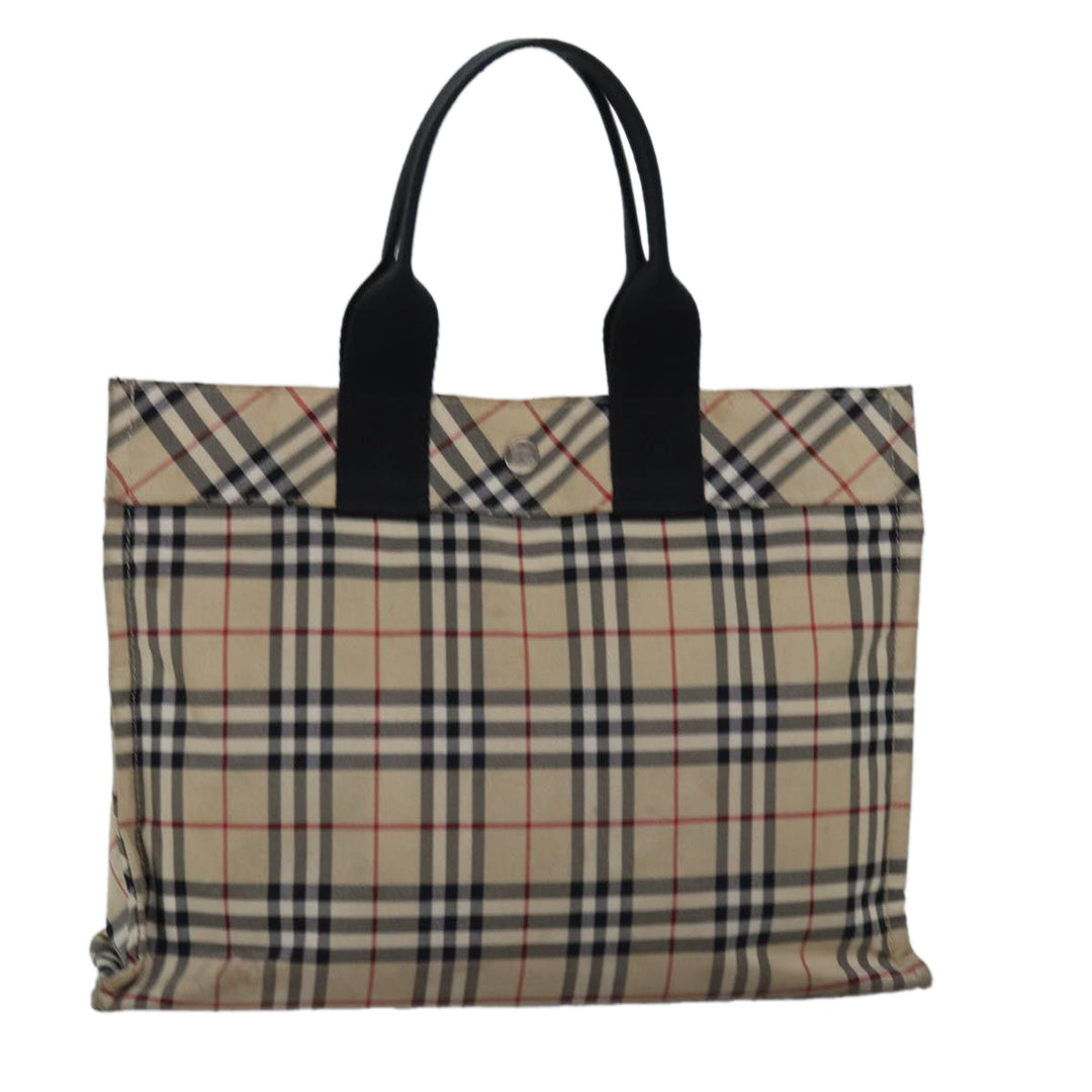 Burberry Nova Check Blue Label Hand Bag Nylon Beige Auth bs15174