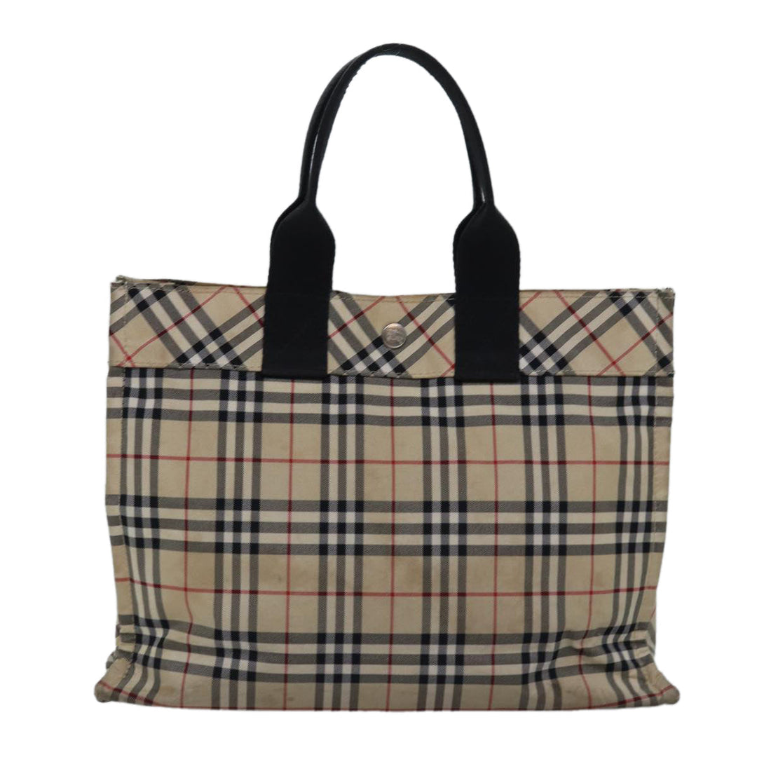 Burberry Nova Check Blue Label Hand Bag Nylon Beige Auth bs15174