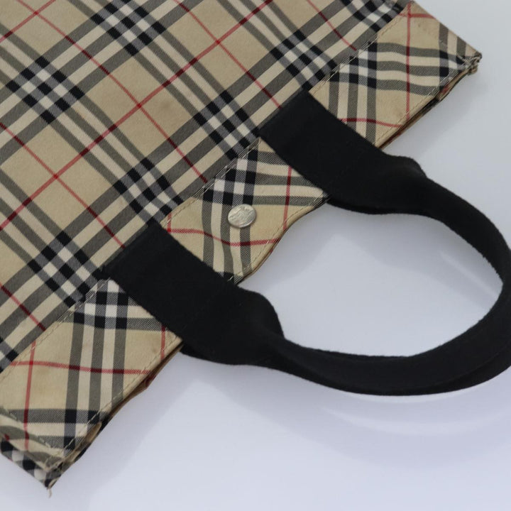 Burberry Nova Check Blue Label Hand Bag Nylon Beige Auth bs15174