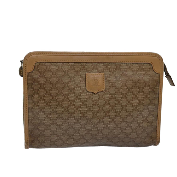 Celine Macadam Canvas Clutch Bag Beige Auth bs15221