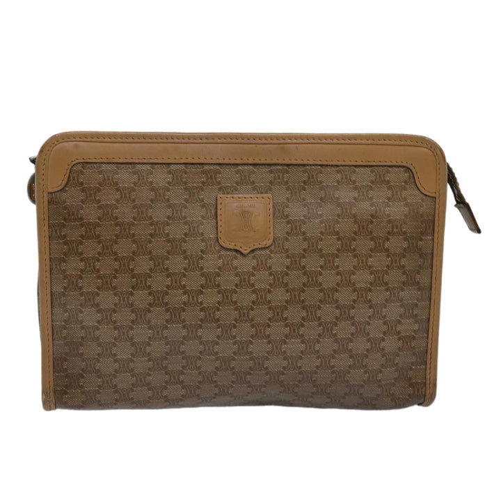 Celine Macadam Canvas Clutch Bag Beige Auth bs15221