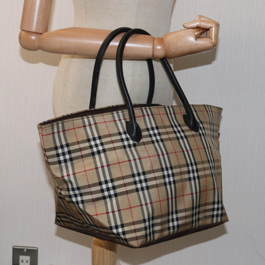 BurberrySs Nova Check Blue Label Tote Bag Nylon Beige Auth bs15244