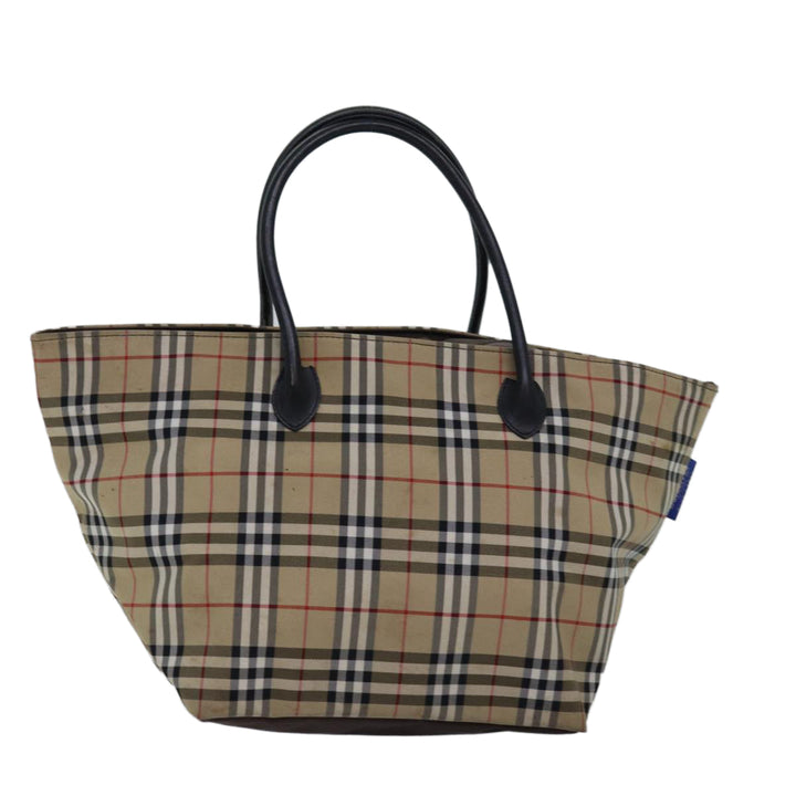 BurberrySs Nova Check Blue Label Tote Bag Nylon Beige Auth bs15244