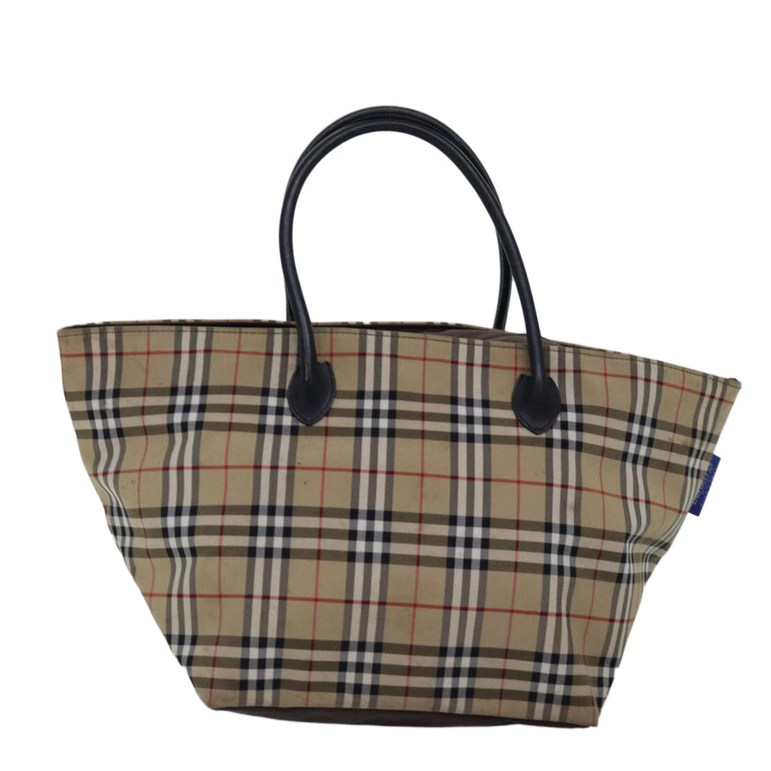 BurberrySs Nova Check Blue Label Tote Bag Nylon Beige Auth bs15244
