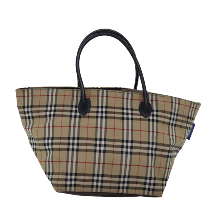 BurberrySs Nova Check Blue Label Tote Bag Nylon Beige Auth bs15244