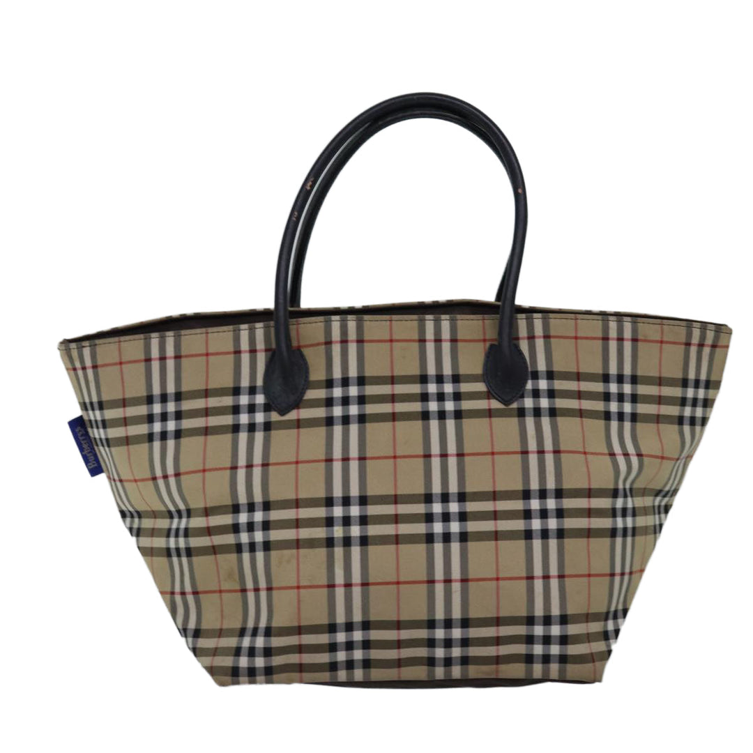 BurberrySs Nova Check Blue Label Tote Bag Nylon Beige Auth bs15244