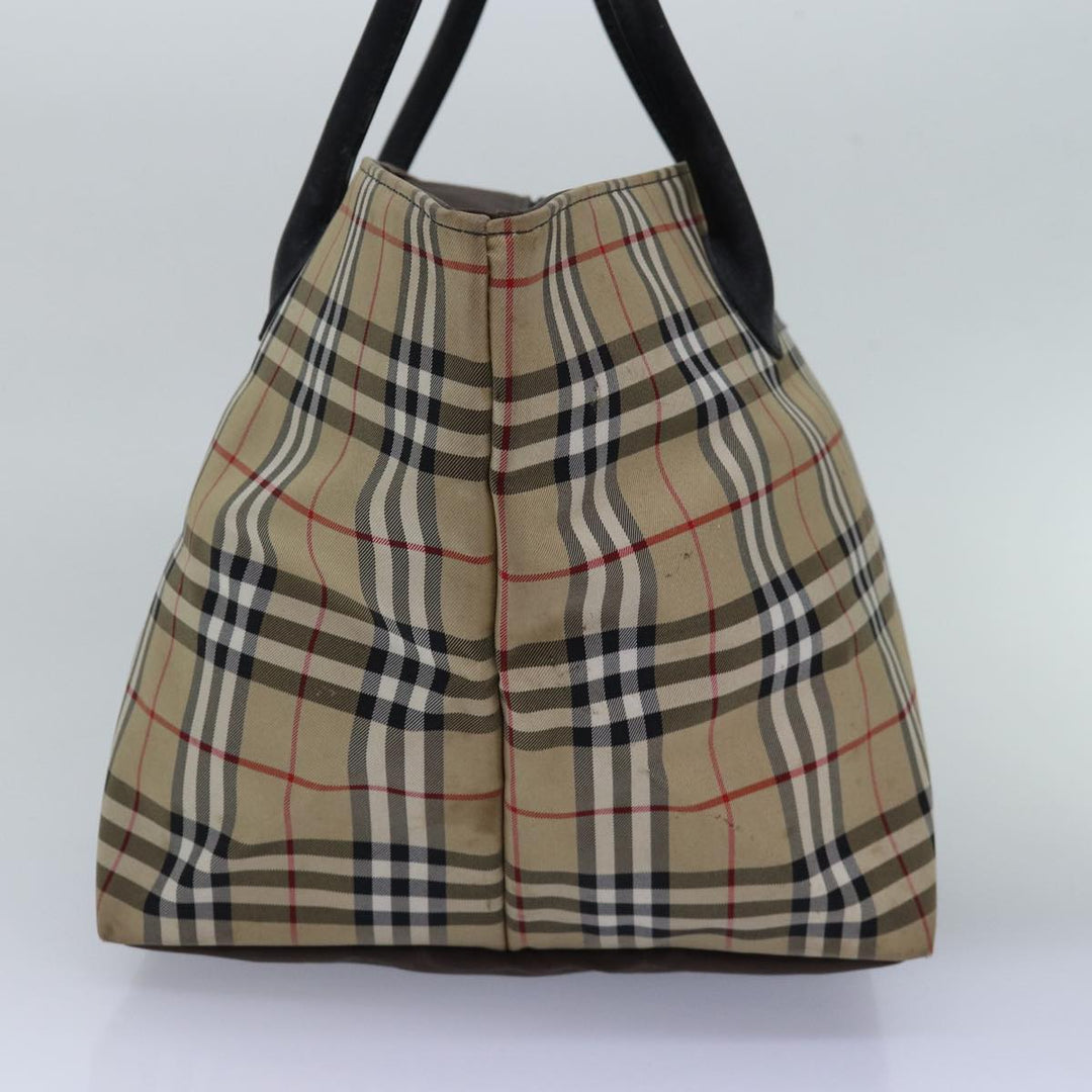 BurberrySs Nova Check Blue Label Tote Bag Nylon Beige Auth bs15244