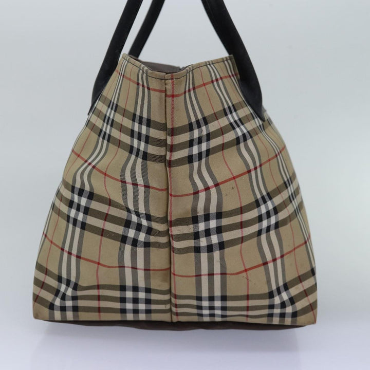 BurberrySs Nova Check Blue Label Tote Bag Nylon Beige Auth bs15244