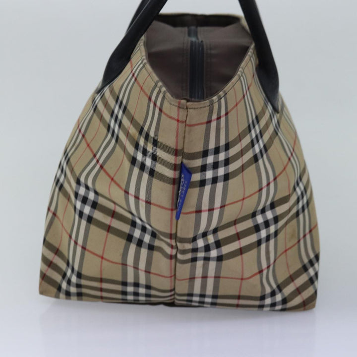 BurberrySs Nova Check Blue Label Tote Bag Nylon Beige Auth bs15244