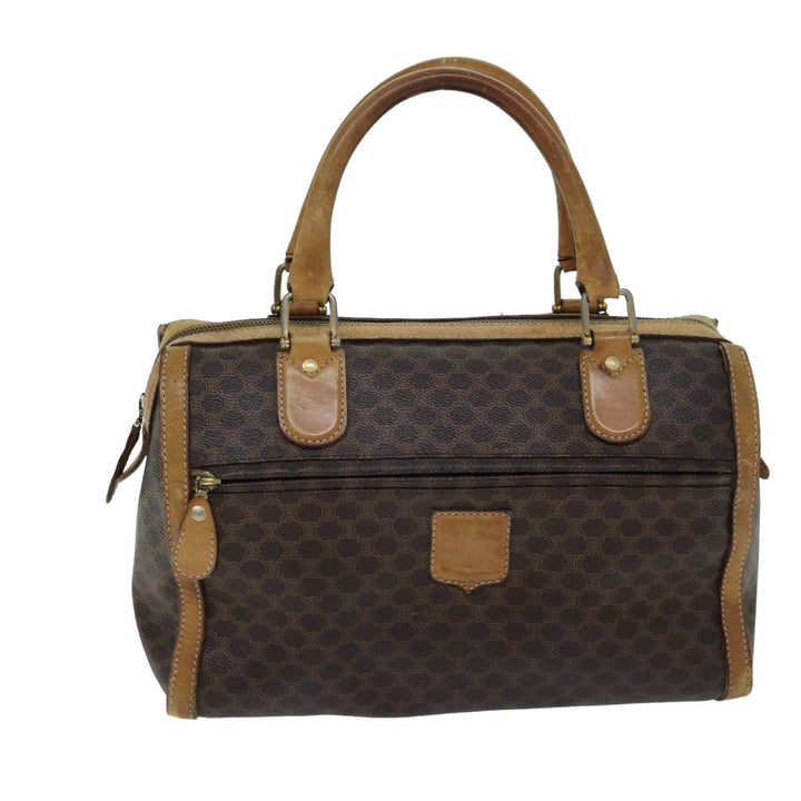 Celine Macadam Canvas Boston Bag PVC Leather Brown Auth bs15276