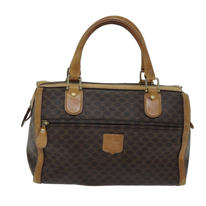 Celine Macadam Canvas Boston Bag PVC Leather Brown Auth bs15276