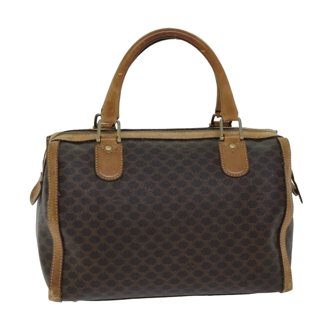 Celine Macadam Canvas Boston Bag PVC Leather Brown Auth bs15276