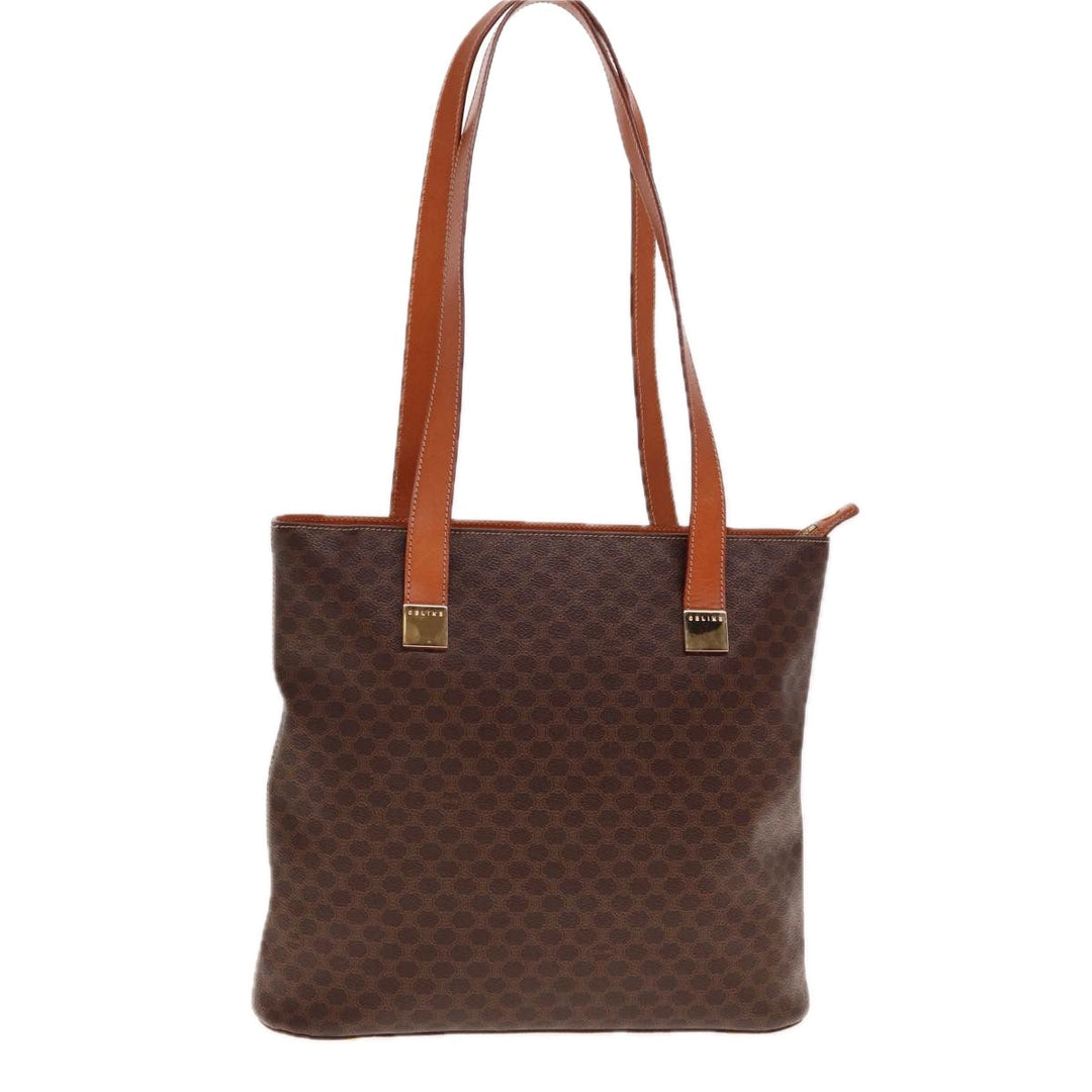 Celine Macadam Canvas Tote Bag PVC Leather Brown  15280