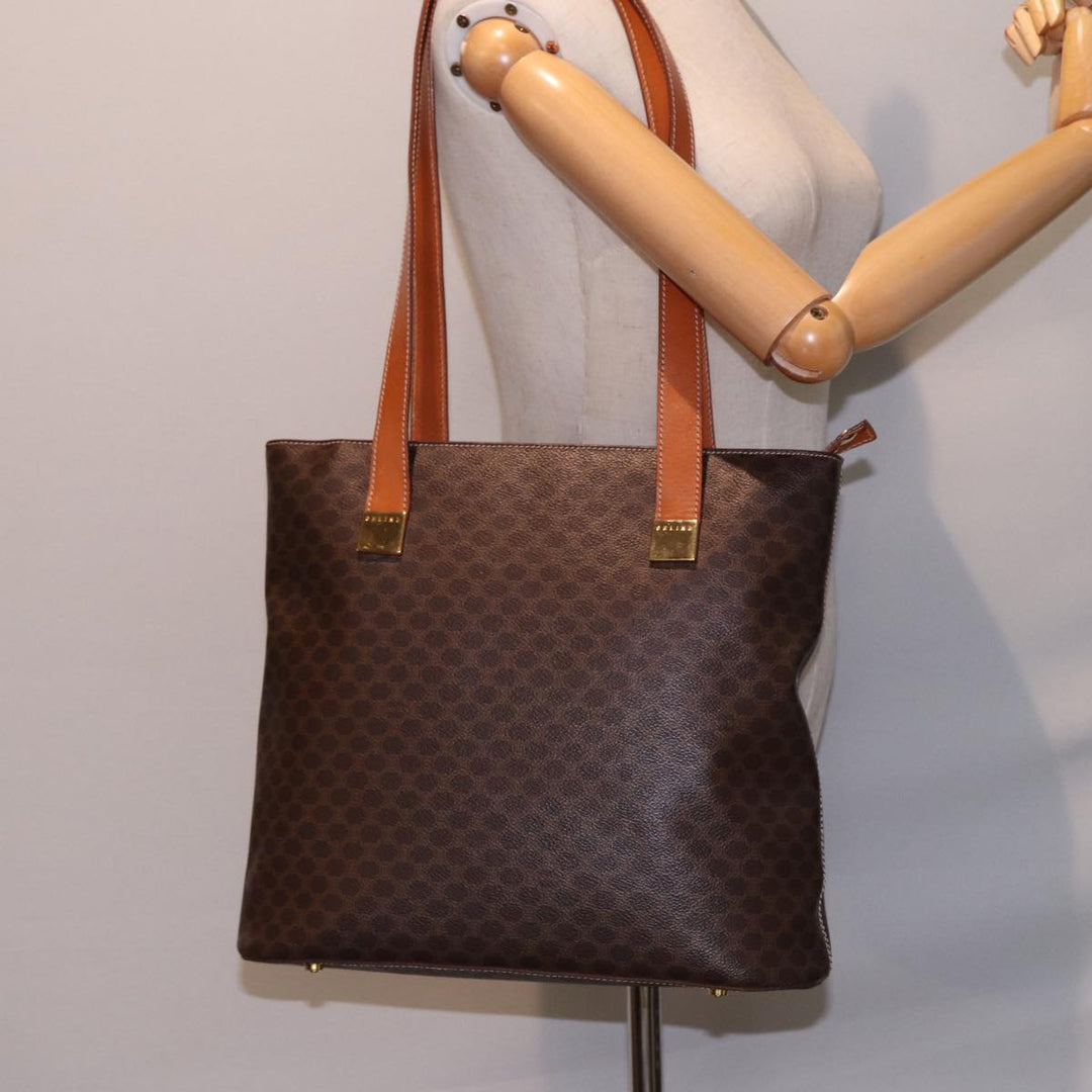 Celine Macadam Canvas Tote Bag PVC Leather Brown  15280