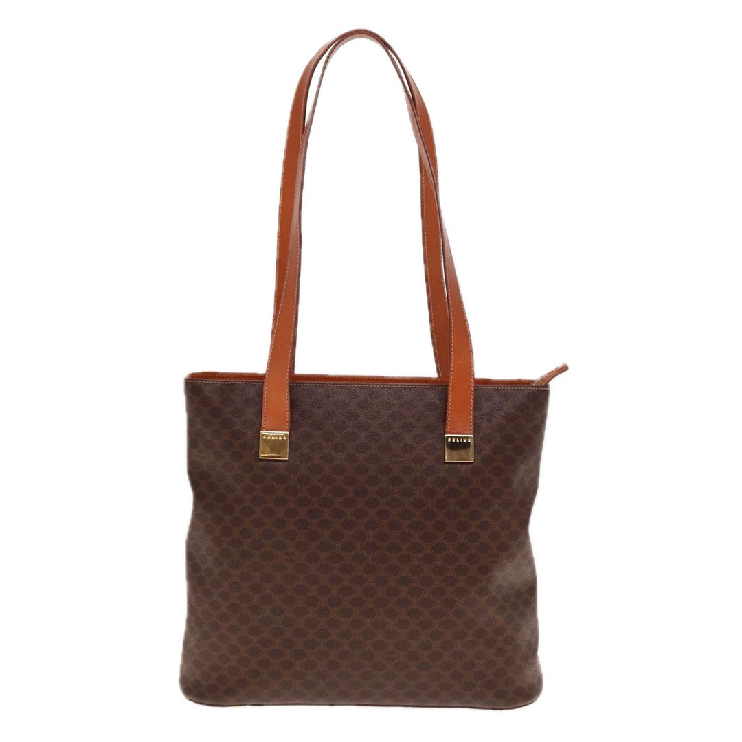 Celine Macadam Canvas Tote Bag PVC Leather Brown  15280