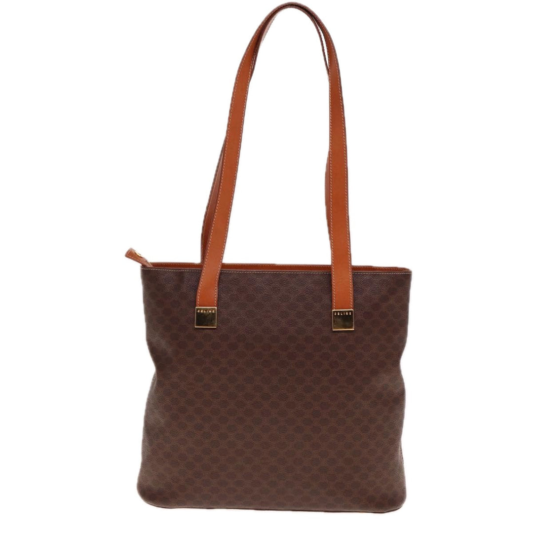 Celine Macadam Canvas Tote Bag PVC Leather Brown  15280