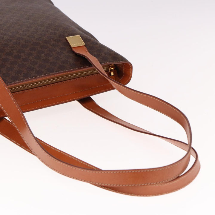 Celine Macadam Canvas Tote Bag PVC Leather Brown  15280