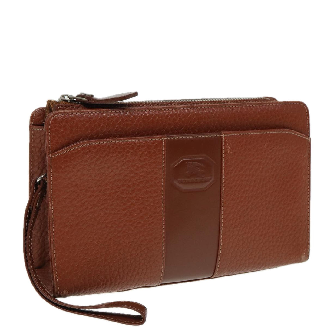 Burberry Clutch Bag Leather Brown Auth bs15307