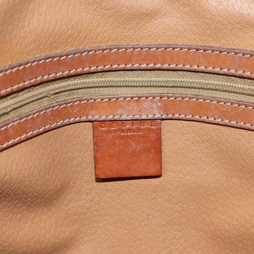 Celine Macadam Canvas Tote Bag Leather Beige Auth bs15312