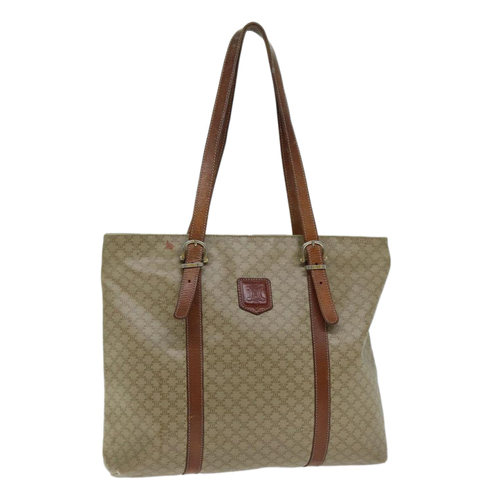 Celine Macadam Canvas Tote Bag Leather Beige Auth bs15312