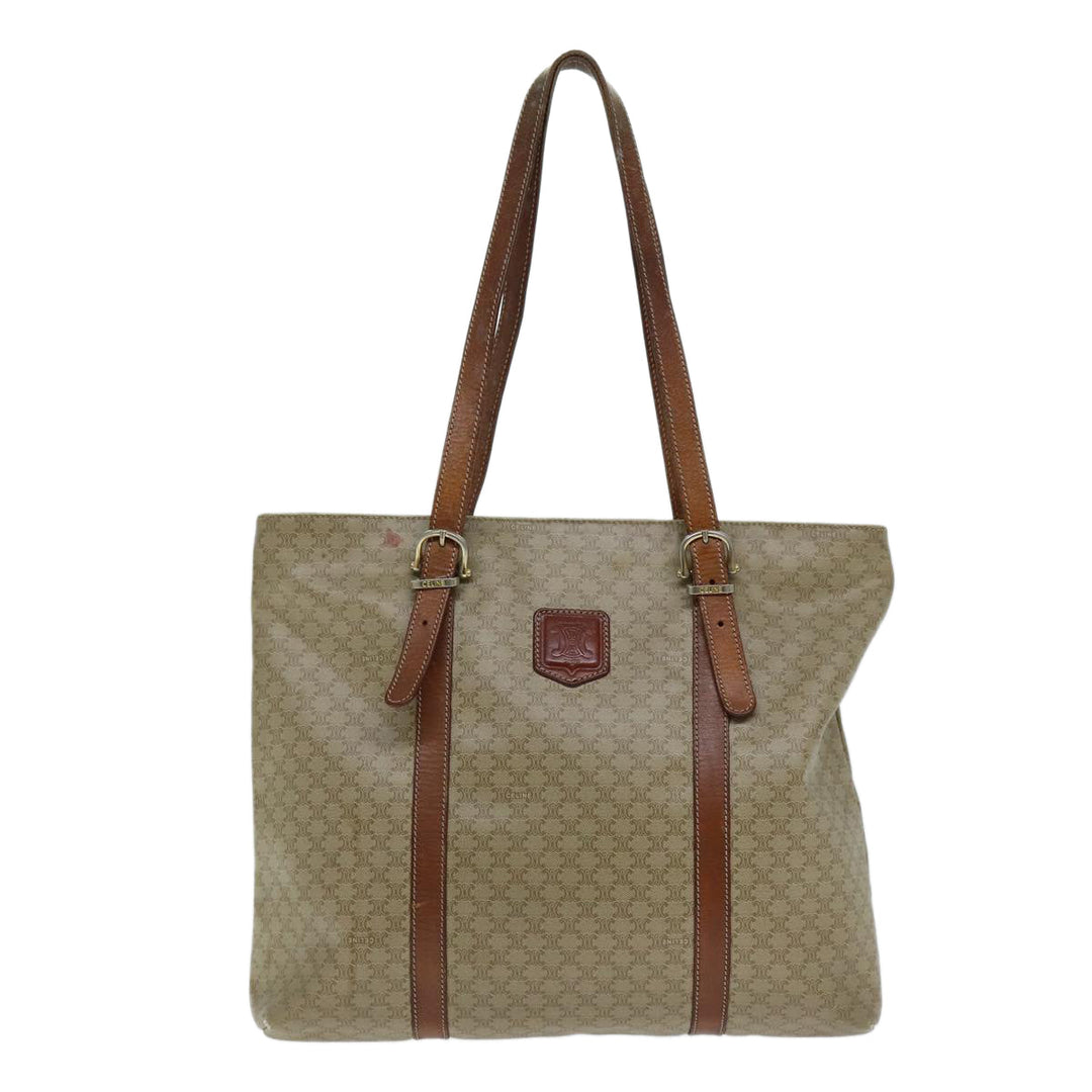 Celine Macadam Canvas Tote Bag Leather Beige Auth bs15312