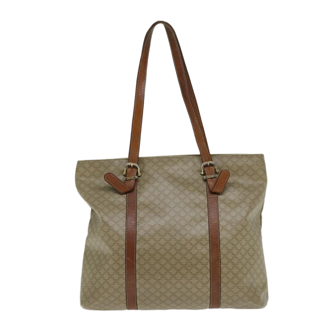 Celine Macadam Canvas Tote Bag Leather Beige Auth bs15312