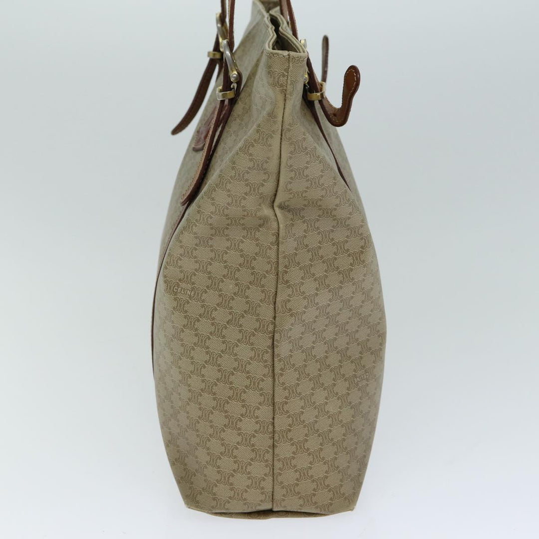 Celine Macadam Canvas Tote Bag Leather Beige Auth bs15312