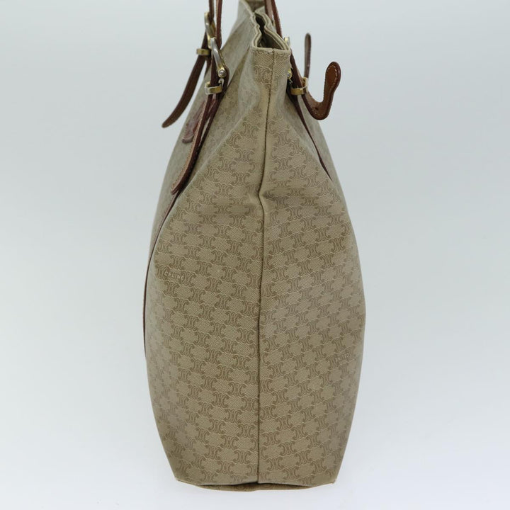 Celine Macadam Canvas Tote Bag Leather Beige Auth bs15312