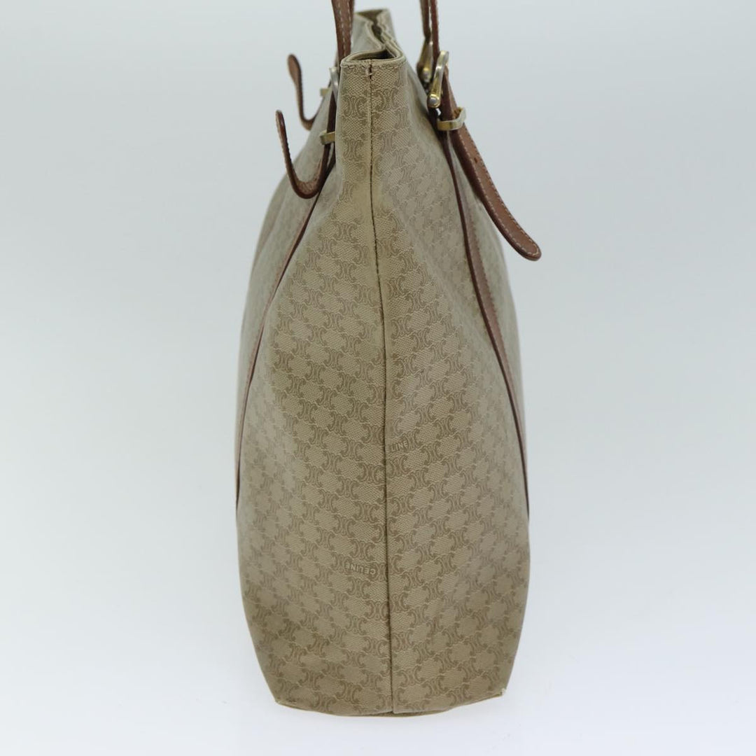 Celine Macadam Canvas Tote Bag Leather Beige Auth bs15312