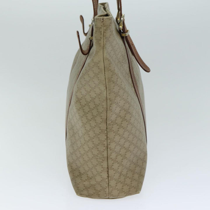 Celine Macadam Canvas Tote Bag Leather Beige Auth bs15312