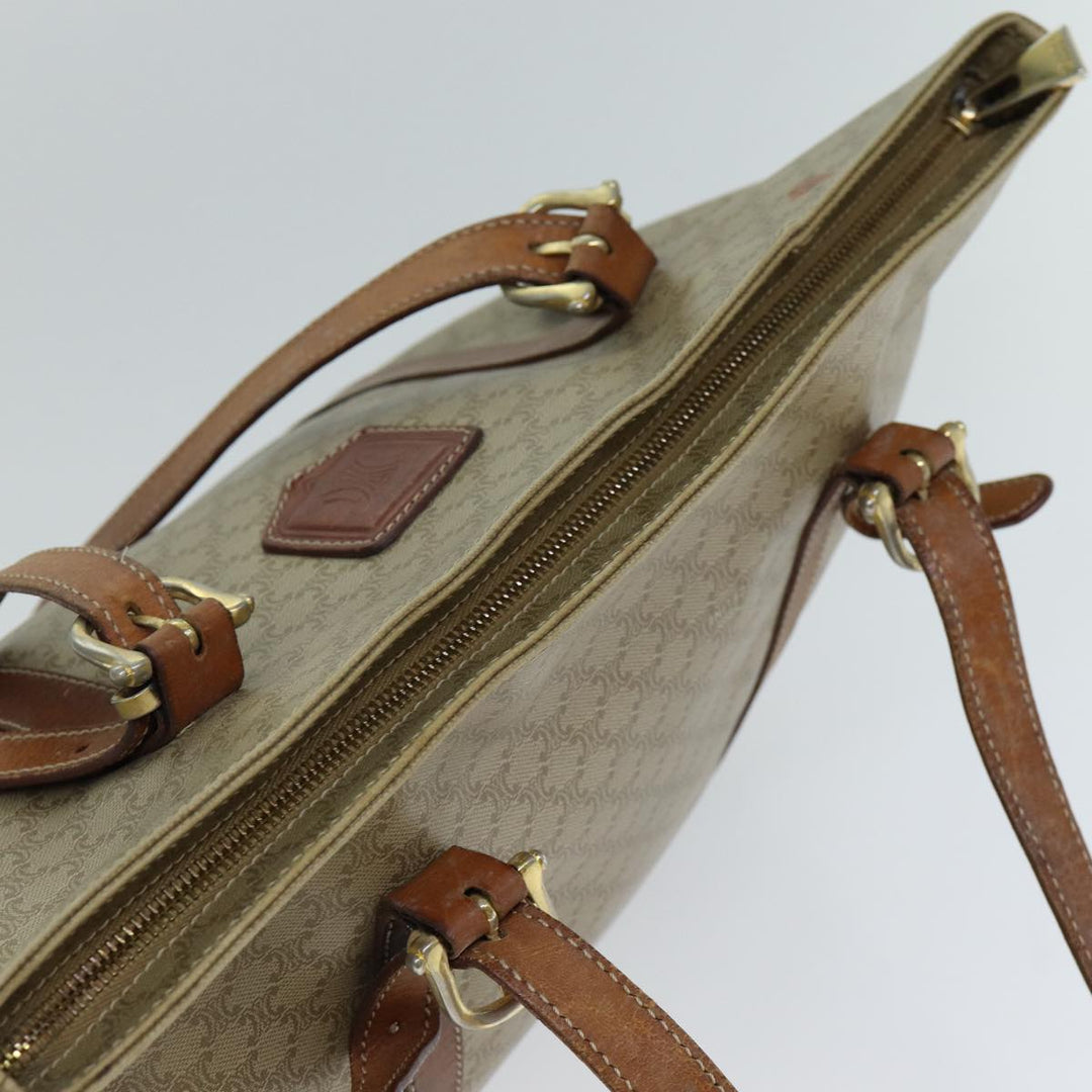 Celine Macadam Canvas Tote Bag Leather Beige Auth bs15312