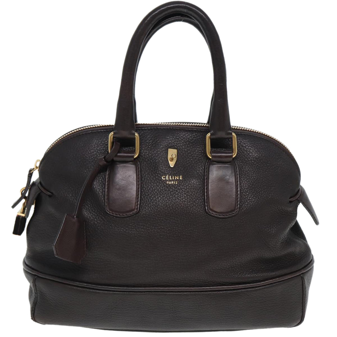 Celine Hand Bag Leather Brown Auth bs15316
