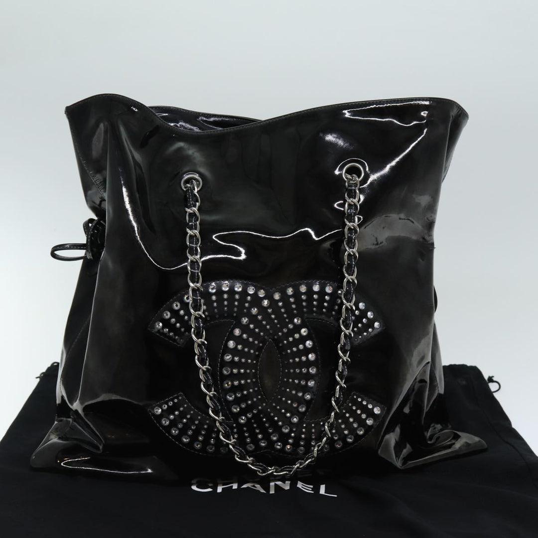 Top Quality Chanel COCO Mark Chain Shoulder Bag Patent leather Black CC Auth bs15342